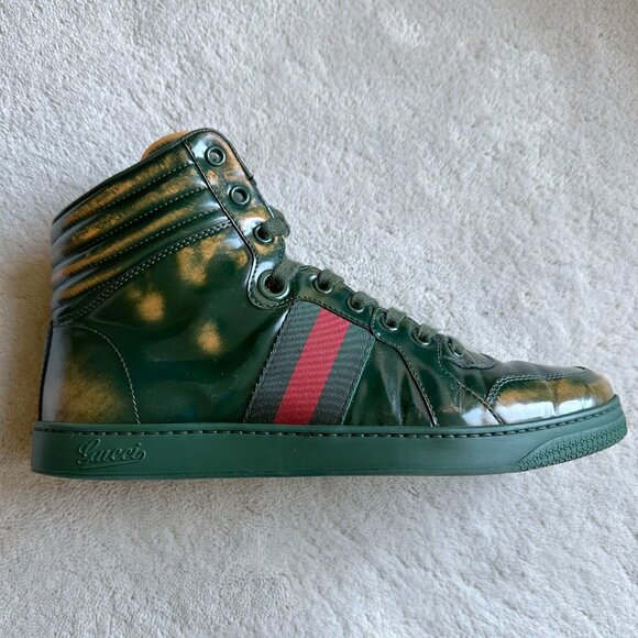 Limited Edition GUCCI Signature WEB Burnish Leather SNEAKERS Size 7.5 G | 8.5 US - Picture 2 of 16
